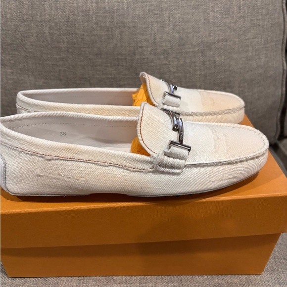 Tods Distressed Denim Loafers Size 8 New In Box MSRP-991 *flaw*